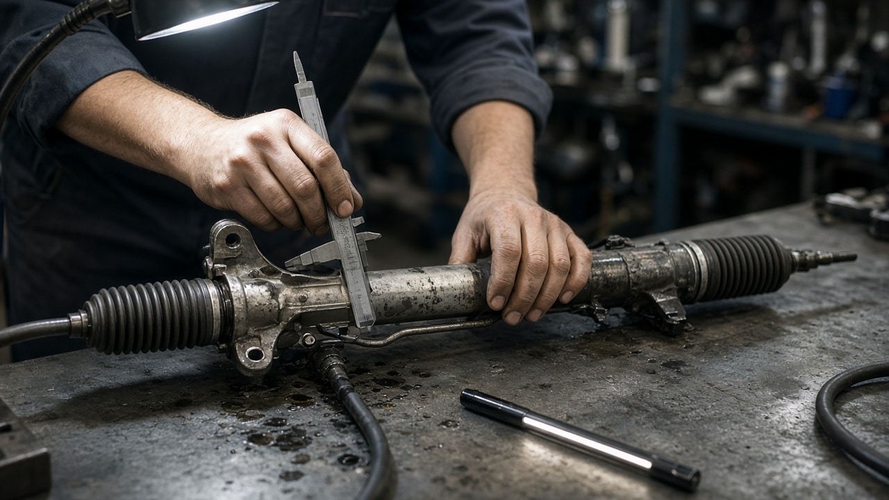 Inspection — caliper check on steering rack